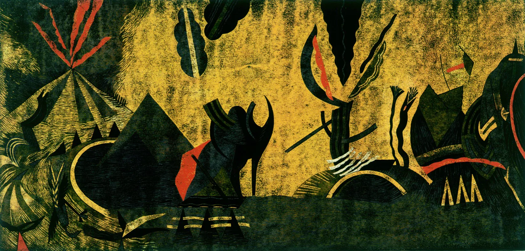Fabián Rendón, Vientos (detalle), s. f., grabado al linóleo sobre papel. 70,2 x 100 cm.
Banco de la República. Bogotá.