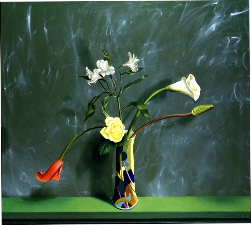 Rosa y cartucho rojo.
1999.
Óleo sobre lienzo.
86,3 x 96,5 cm.