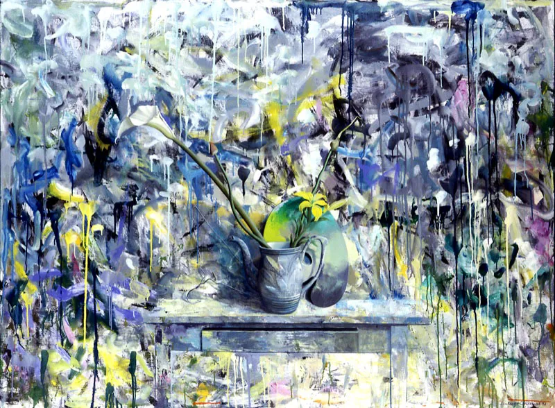 Bodegón con ajos.
1994.
Óleo sobre lino.
127 x 172 cm.
