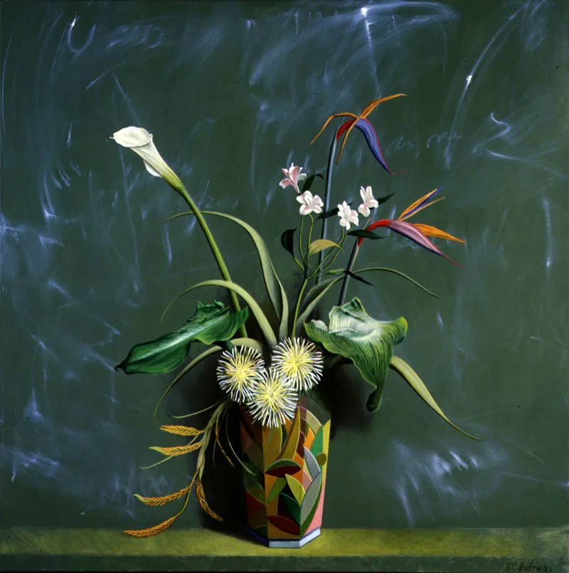 Paraíso déco.
2000.
Óleo sobre lienzo.
130 x 130 cm.