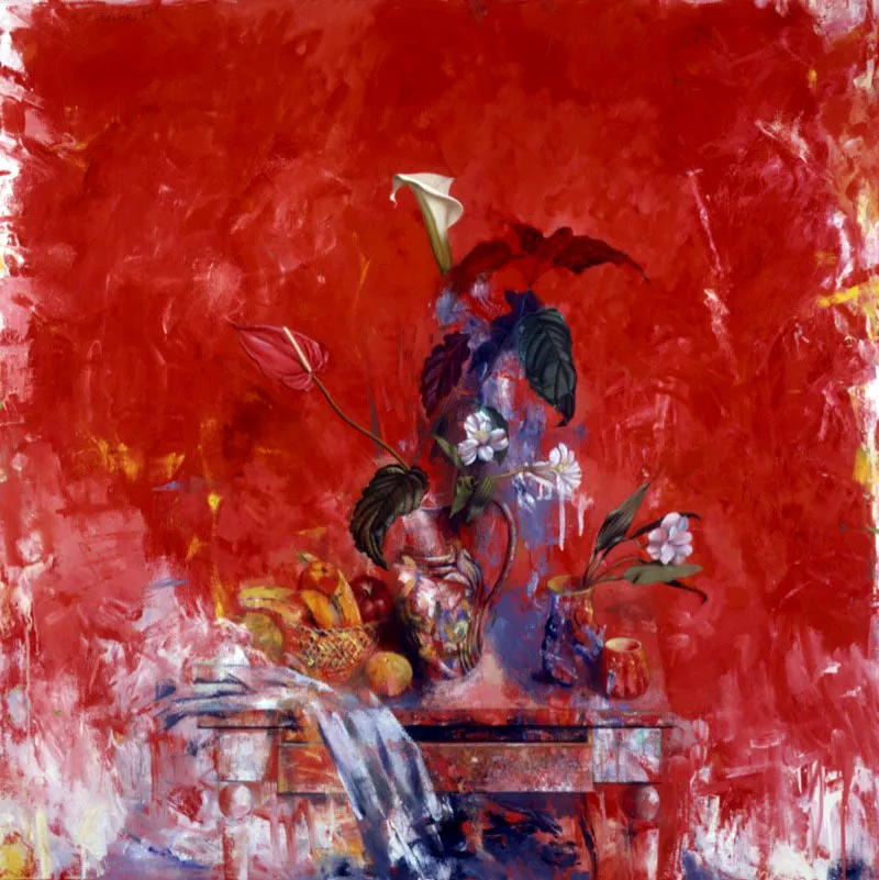 Bodegón tropical.
1999.
Óleo sobre lienzo.
130 x 130 cm.