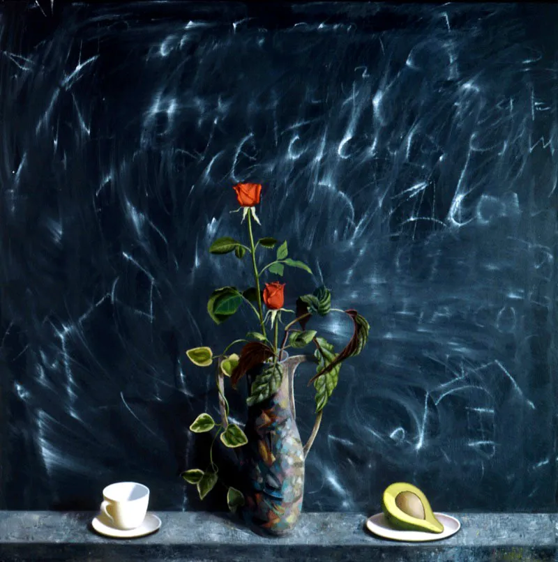 Dos rosas rojas.
1999.
Óleo sobre lino.
112,3 x 112,2 cm.