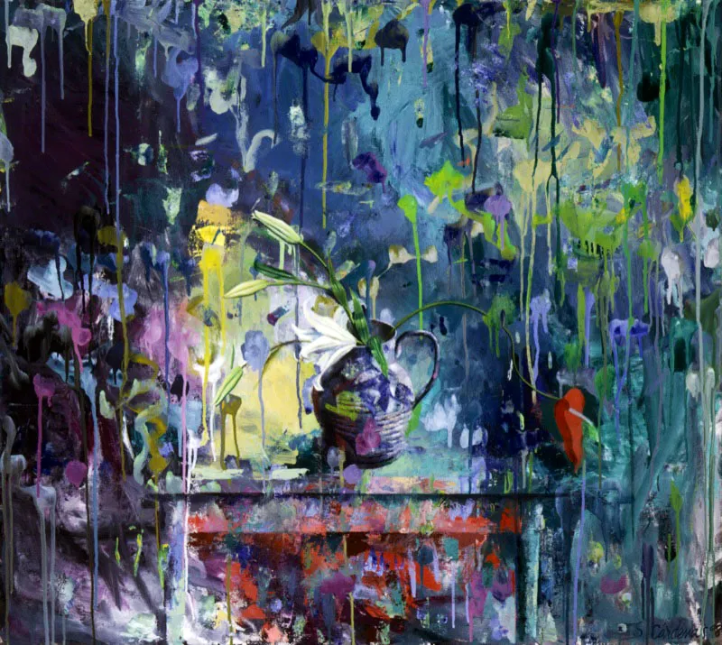 Jarrita con lirio blanco.
1998.
Óleo sobre lienzo.
85,5 x 97,2 cm.