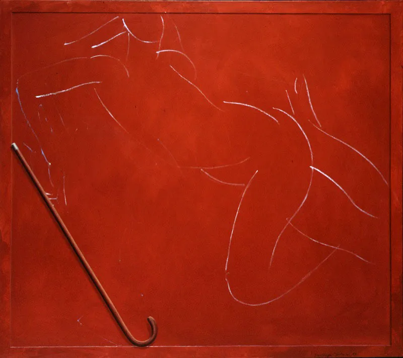 Pizarra ladrillo con bastn. 
1988. 
leo sobre lino. 
130 x 147 cm.  