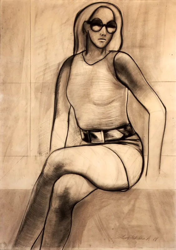 Mujer sentada.
1968.
Carboncillo sobre papel.
100 x 70 cm.