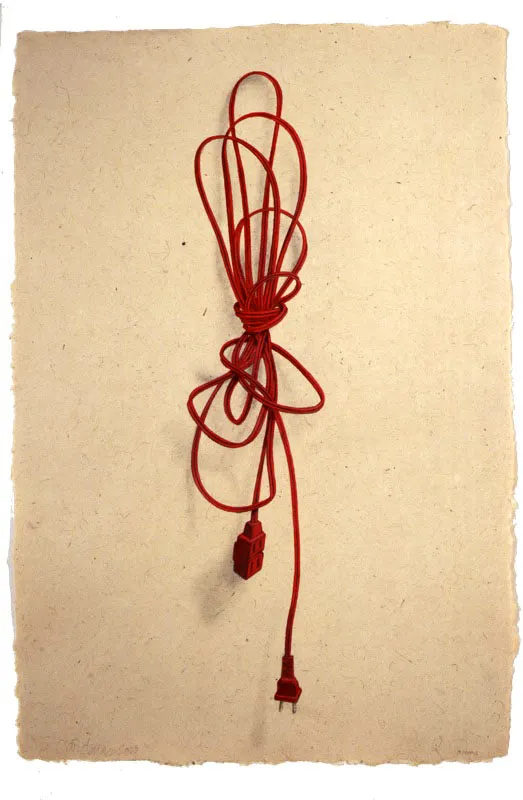 Cable rojo. 
2004. 
Dibujo sobre papel de fique. 
79,5 x 53 cm.  