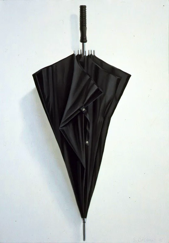 Paraguas negro III.
2005.
Óleo sobre lienzo.
100 x 70 cm.