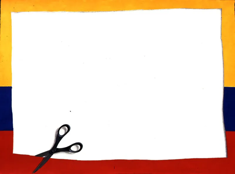 Tijeras cortando bandera.
2003.
Dibujo, técnica mixta.
56 x 75 cm.