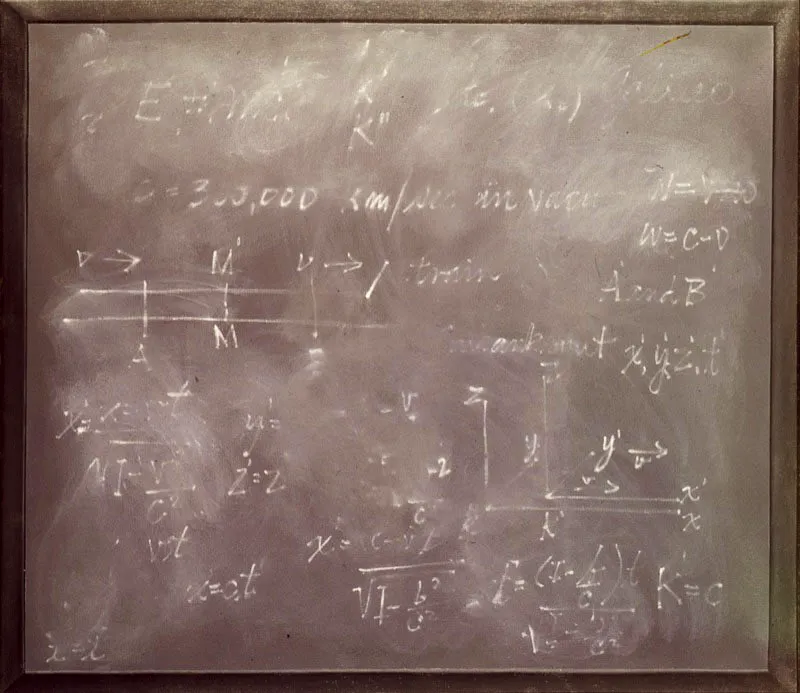 Tablero negro, C= 300 000 km/s.
1975.
Óleo sobre lino.
111,7 x 127 cm.