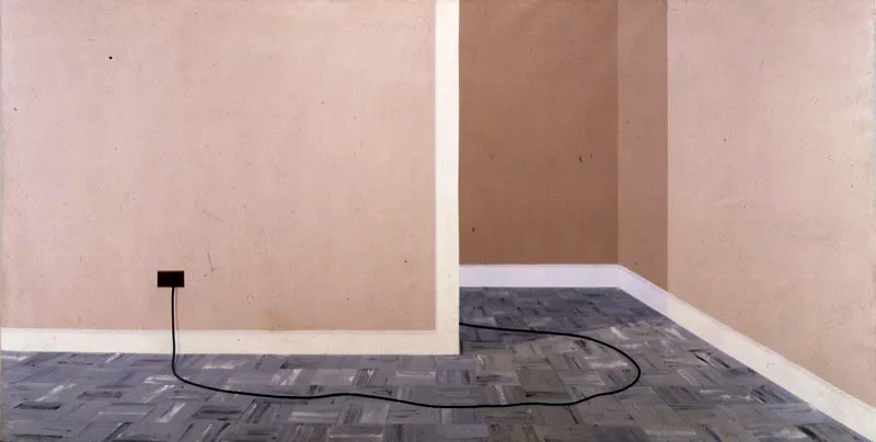 Enchufe en la pared.
1970.
Óleo sobre lino.
206 x 400 cm.
Colección de arte Banco de la República, Bogotá.
