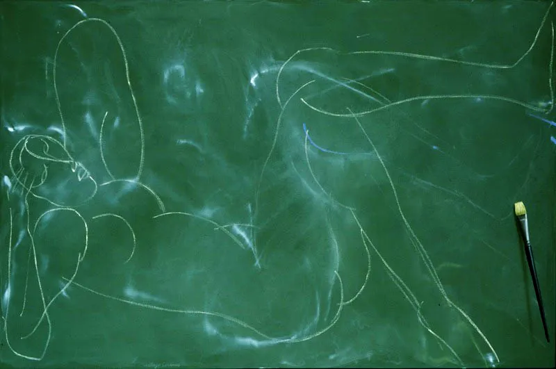 Pizarra con musa.
1991.
Óleo sobre lino.
86 x 130 cm.