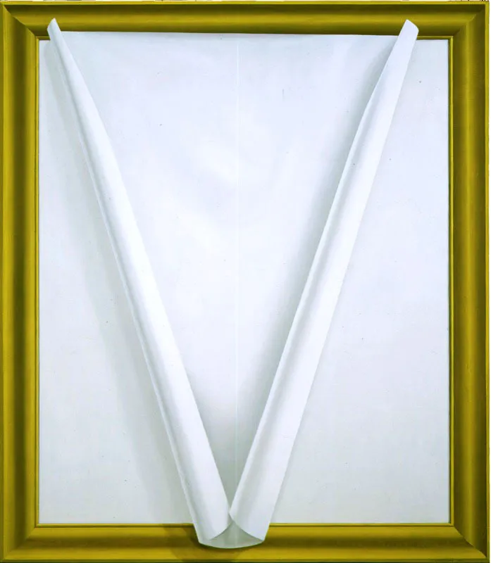 Marco dorado y blanco sobre blanco.
2004.
Óleo sobre lienzo.
151 x 131 cm.