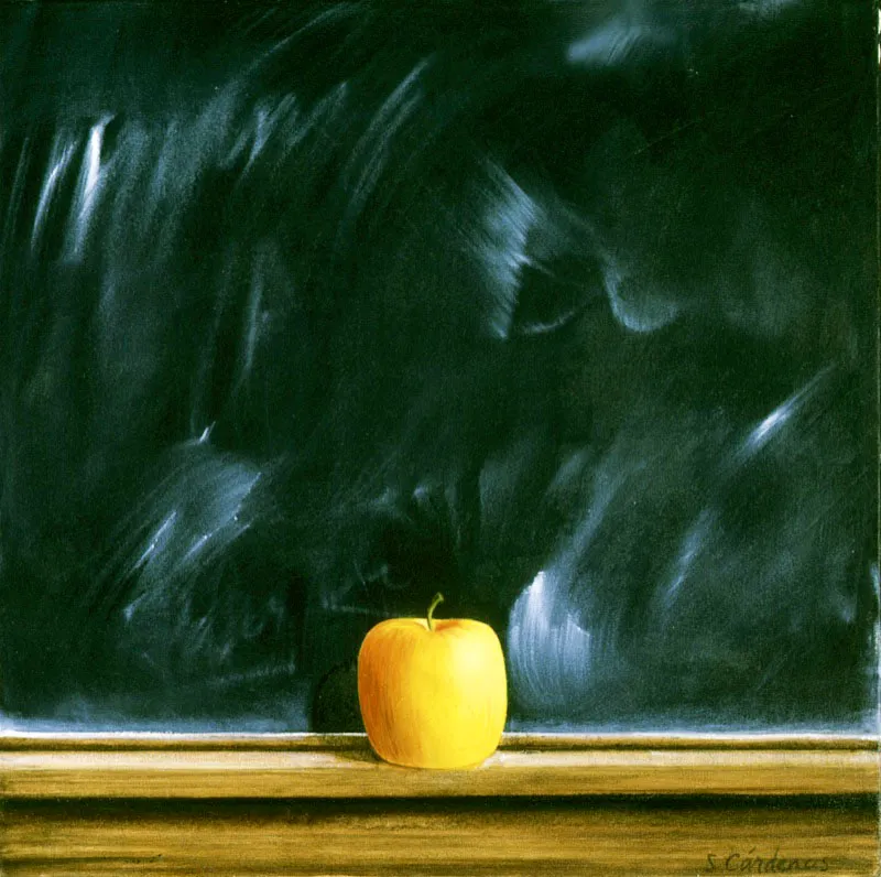 Manzana amarilla. 
2000. 
leo sobre lienzo. 
50 x 50 cm.  