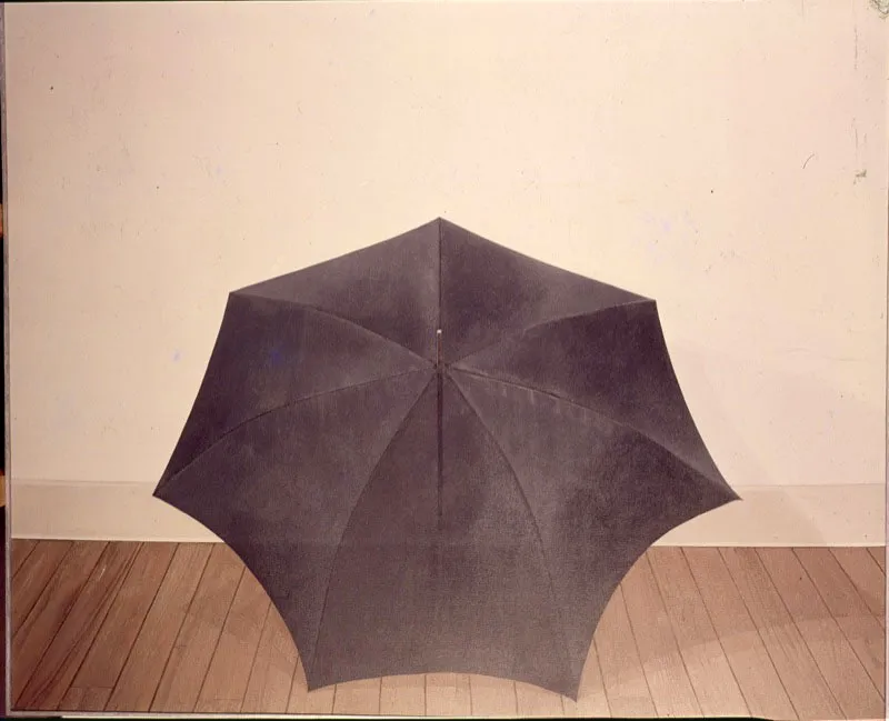 Paraguas abierto.
1973.
Óleo sobre lienzo.
120 x 150 cm.
