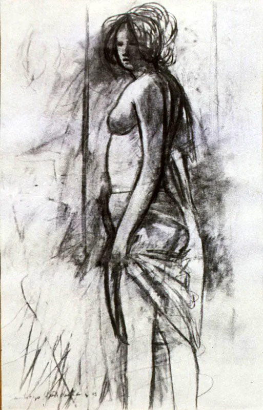 Ceremonia. 
1963. 
Carboncillo. 
60 x 37,5 cm.  