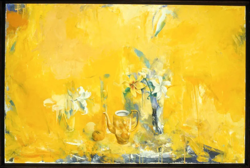 Amarillo con mandarina. 
1998. 
leo sobre lienzo. 
86,5 x 130,5 cm.  