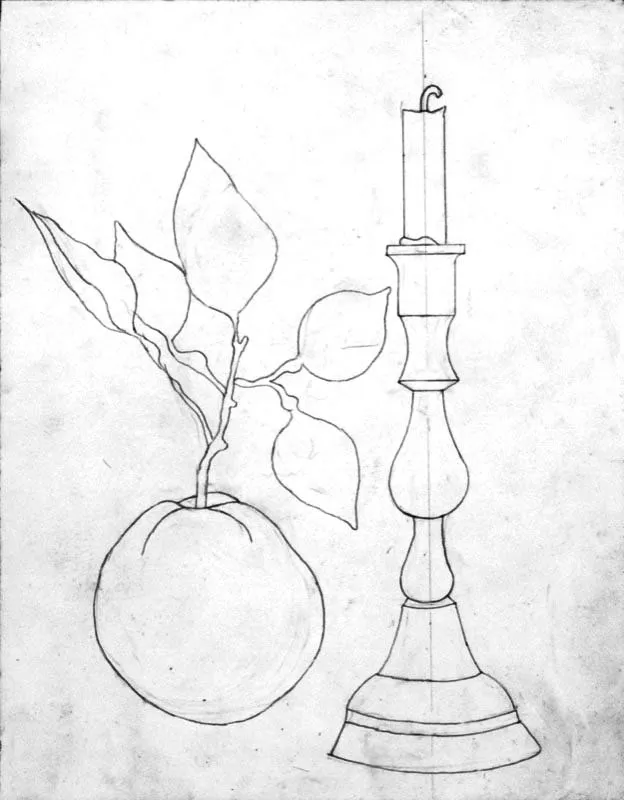 Fruta y candelero / Lápiz sobre papel