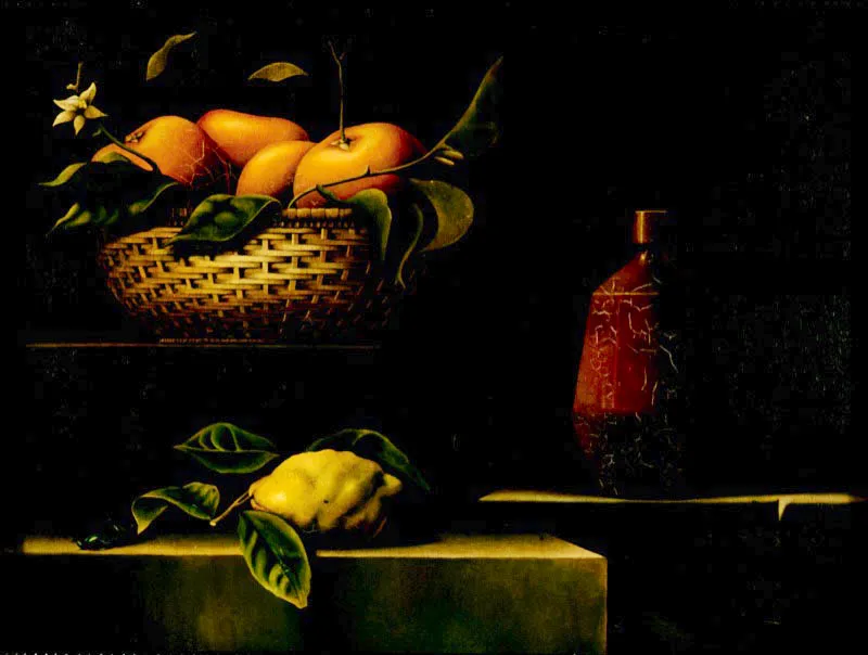 Cesto de frutas / ca. 1977 / leo sobre madera / 45 x 60 cm  