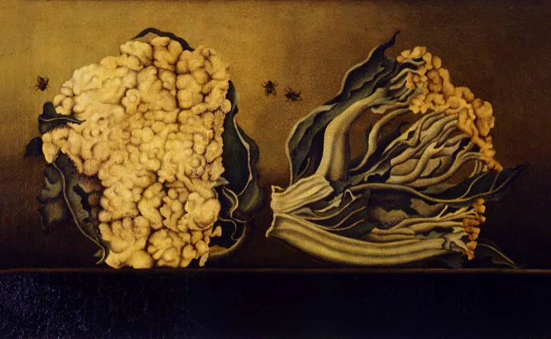Coliflores / 1985 / leo sobre madera / 33,5 x 53,5 cm  