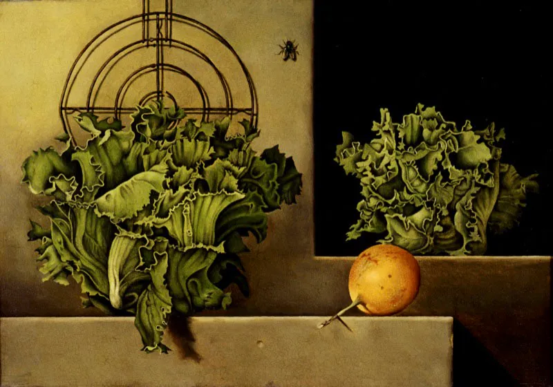 Lechugas y granadilla / 1981-82 / Óleo sobre lienzo / 38 x 54 cm