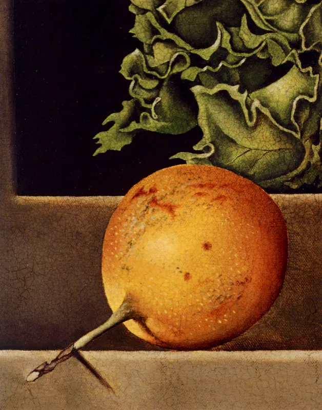 Lechugas y granadilla (detalle) / 1981-82 / leo sobre lienzo / 38 x 54 cm  