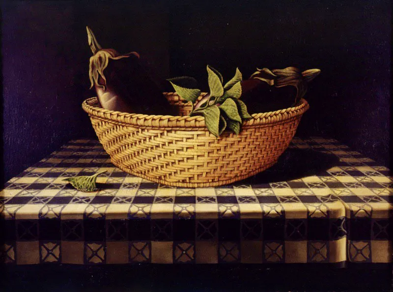 Berenjenas / 1980 / Óleo sobre lienzo / 48 x 66 cm / En comodato, Biblioteca Luis Ángel Arango, Bogotá
