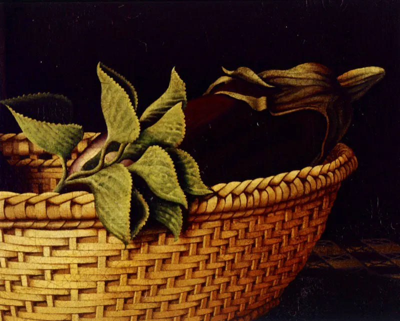 Berenjenas (detalle)/ 1980 / Óleo sobre lienzo / 48 x 66 cm / En comodato, Biblioteca Luis Ángel Arango, Bogotá