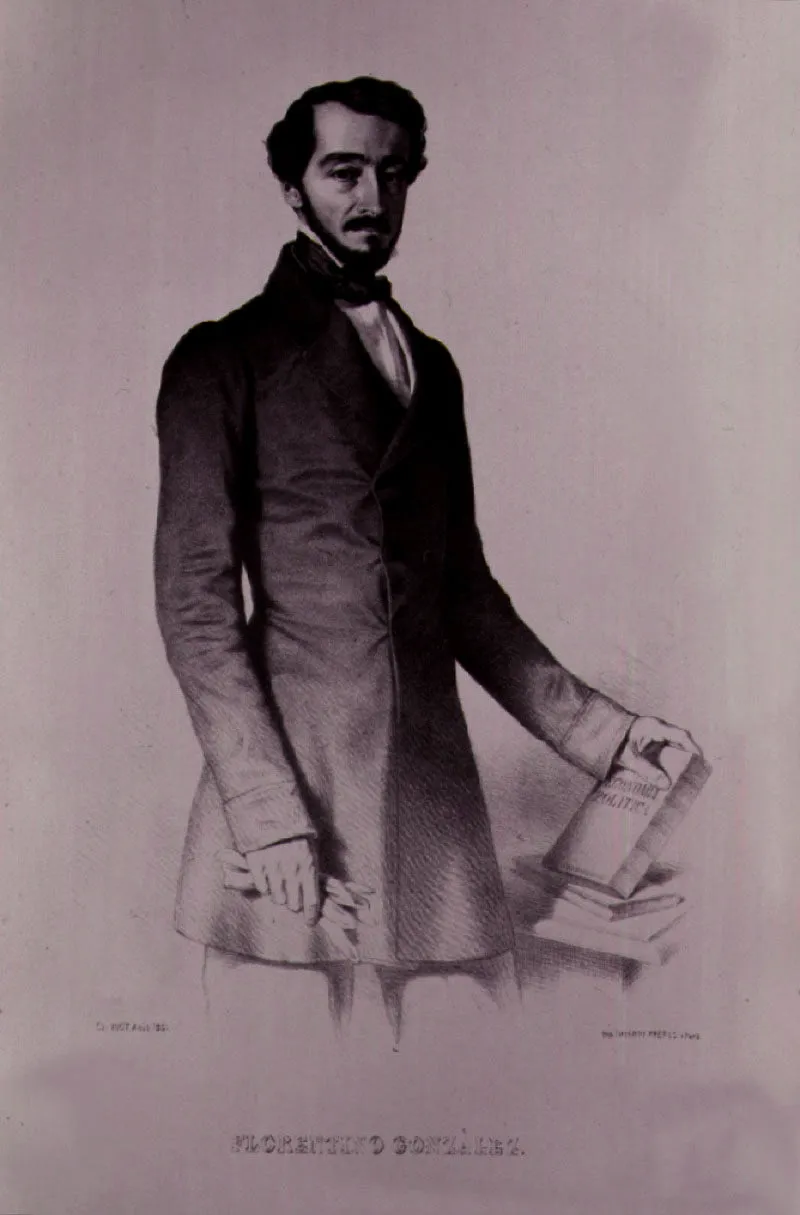 Florentino González (1805-1874). Litografía de Thierry Hermanos, París 1851. Político, periodista, jurisconsulto, hombre público, catedrático y defensor acérrimo de las políticas radicales. Fue ministro de Hacienda, del Interior y de Relaciones Exteriores en diversos gobiernos.