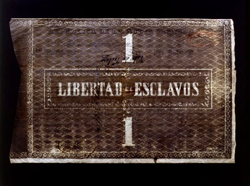 Billetes de manumisión de esclavos. La ley de 21 de mayo de 1851, que decretó la libertad de los esclavos a partir del 1 de enero de 1852, indemnizó a los amos con estos bonos.