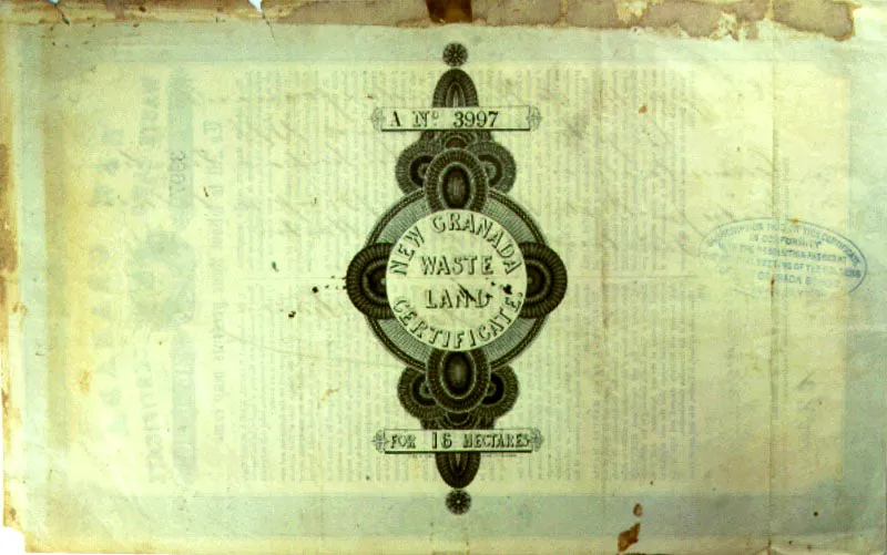 Certificado de Tierras Baldías, por 16 hectáreas, a favor de Manuel María Mosquera, 1863.