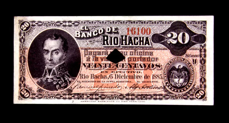 Billete de bancos privados: Banco de Riohacha. El Banco de Antioquia, fundado por ley 149 de 1872, fue el segundo banco privado del país.