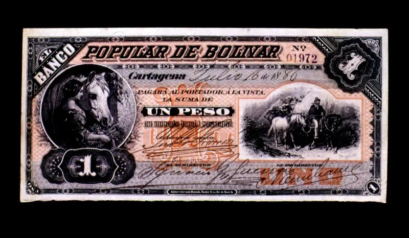 Billete de bancos privados: Banco de Bolvar. El Banco de Antioquia, fundado por ley 149 de 1872, fue el segundo banco privado del pas. 