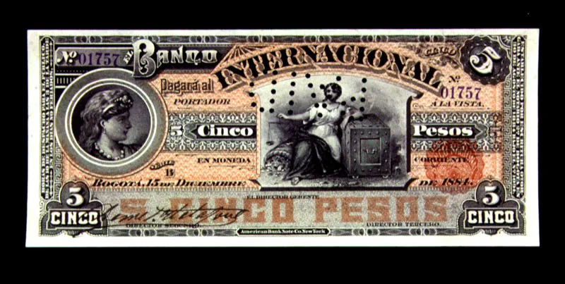 Billete de bancos privados: Banco Internacional de 1884. 