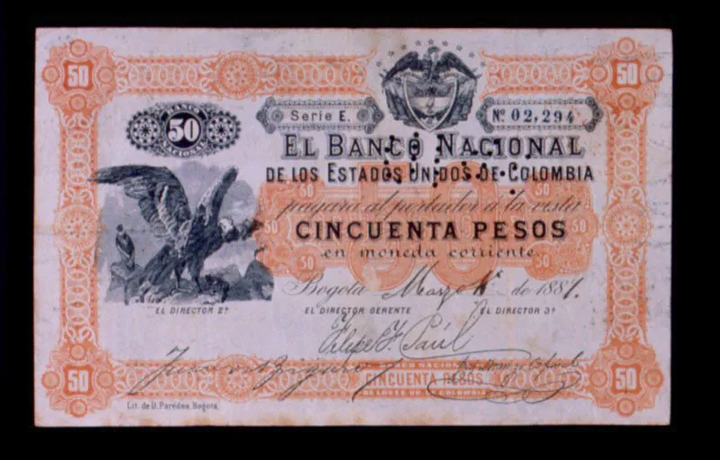 Billete del Banco Nacional, 1884.