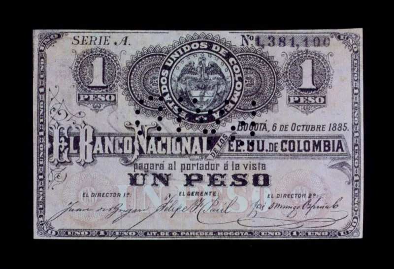 Billete del Banco Nacional, de losaños 1885 y 1881.