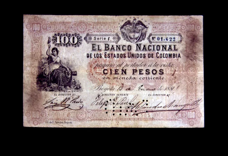 Billete del Banco Nacional, de losaños 1885 y 1881.