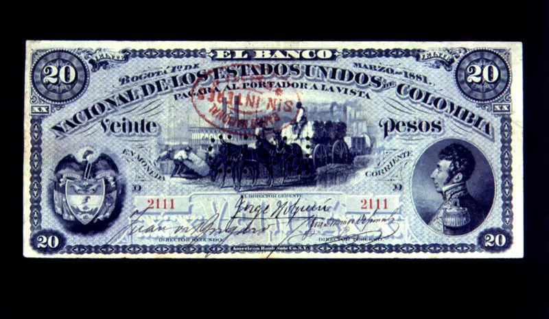 Billete del Banco Nacional, de losaños 1885 y 1881.