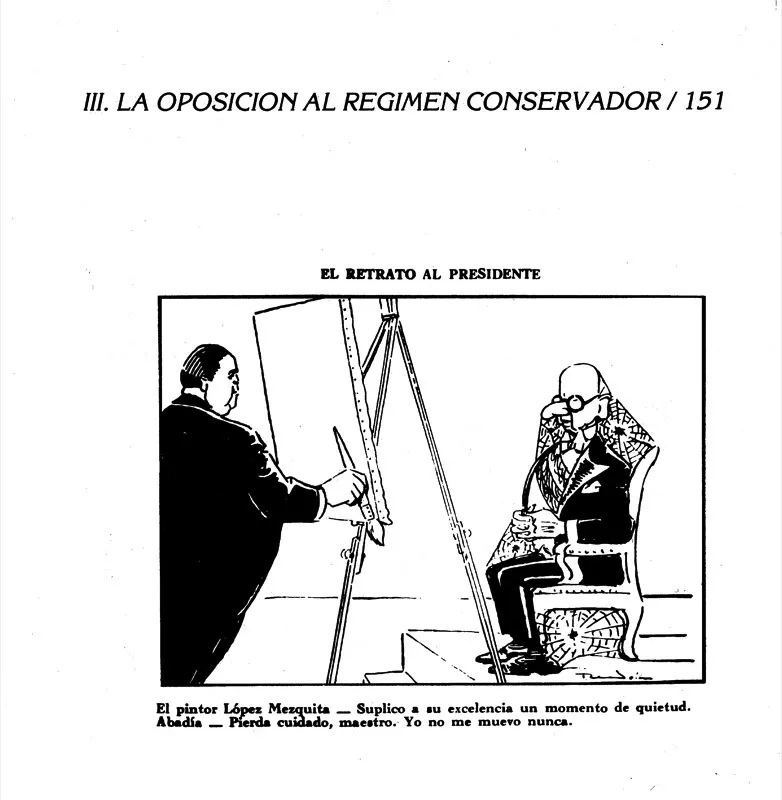 Caricatura de Rendn sobre la actitud del Presidente Abada para enfrentar la crisis econmica nacional a fines de los aos 20. 