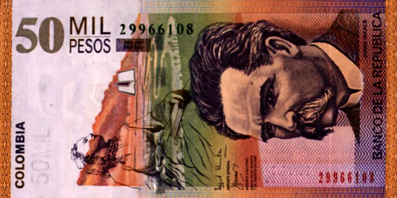 Billete de 50 mil pesos emitido por el Banco de la República, en homenaje a Jorge Isaacs.