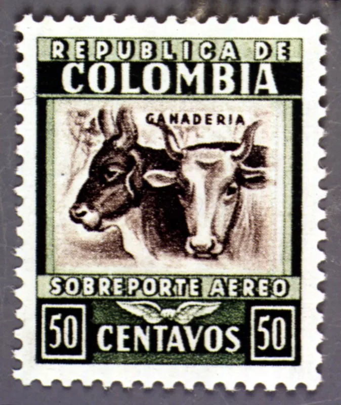Estampilla sobre el tema ”Riquezas Naturales”, impresa en 1932: ganadería.