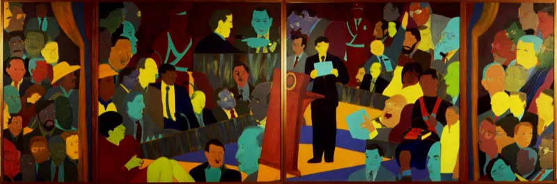 “Cuadro de corporación: la Constituyente”. Óleo de la pintora colombiana Beatriz González, 1991, detalle.