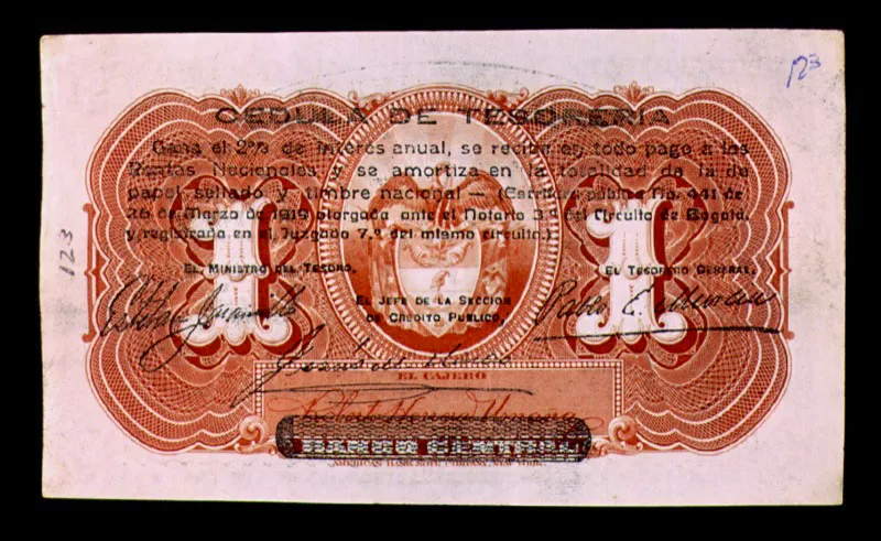 Antes de la creación del Banco de la República circulaban muchas especies monetarias, entre otros los Bonos del Tesoro y las Cédulas de Tesorería. Ambas especies fueron impresas en los billetes inicialmente mandados a elaborar por la Junta de Conversión en 1915.