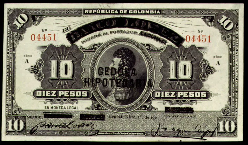 Cédula Hipotecaria emitida por el Banco de la República en certificados sobre consignación de oro de la Casa de Moneda de Medellín.