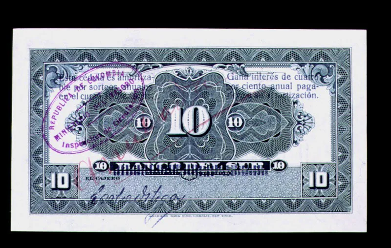 Cédula Hipotecaria emitida por el Banco de la República en certificados sobre consignación de oro de la Casa de Moneda de Medellín.