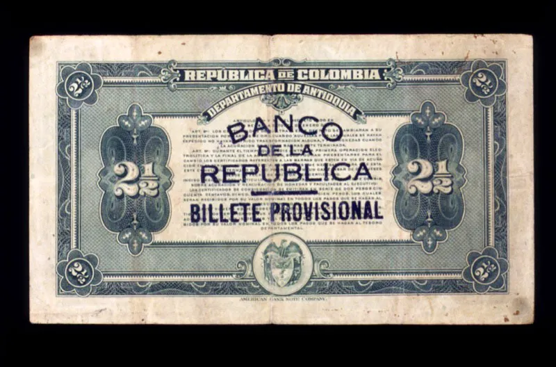 Billete provisional emitido por el Banco de la Repblica en certificados sobre consignacin de oro de la Casa de Moneda de Medelln.  