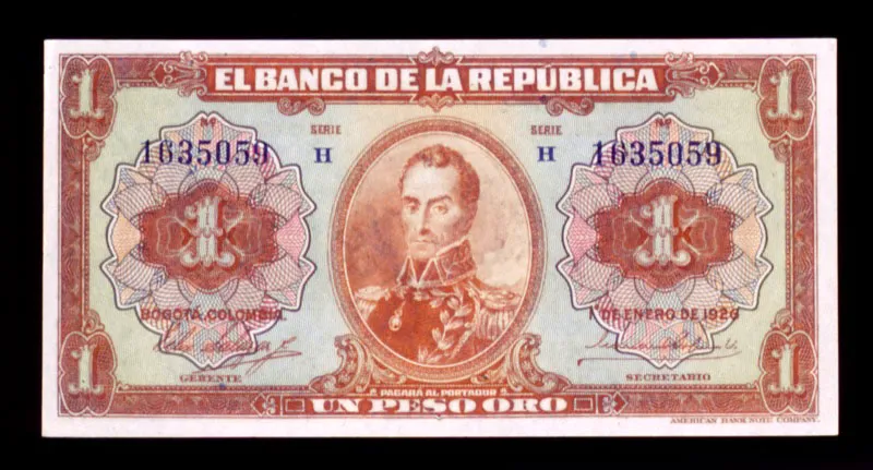 Billete del Banco de la República de 1 peso.