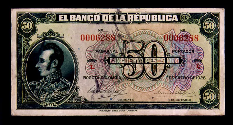 Billetes de 50 pesos. Los billetes de esta denominación circularon entre 1923 y 1986.