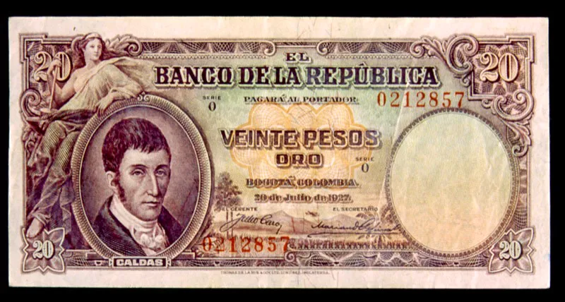 Billetes de 20 pesos. Los billetes de esta denominación circularon entre 1923 y 1983.