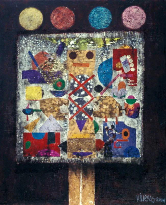 Señal para un visionario ✦ 2004 ✦ Técnica mixta, collage sobre yute y tabla ✦ 120 x 100 cm