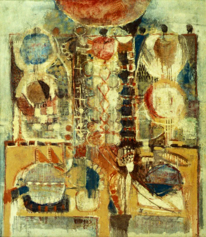 Retablo de círculo con sol ✦ 1961 ✦ Óleo sobre lienzo ✦ 130 x 110 cm
